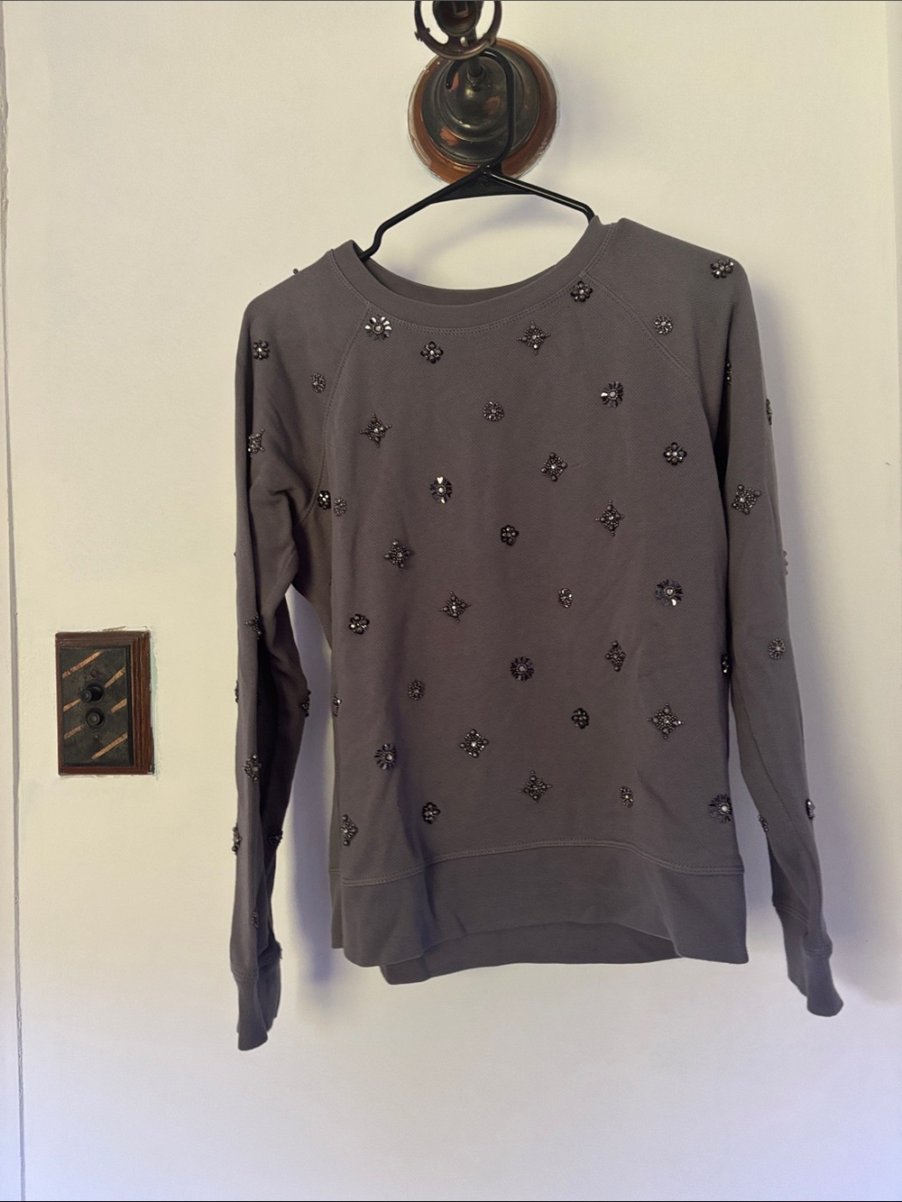J. Crew Gray Jeweled Crewneck Sweatshirt